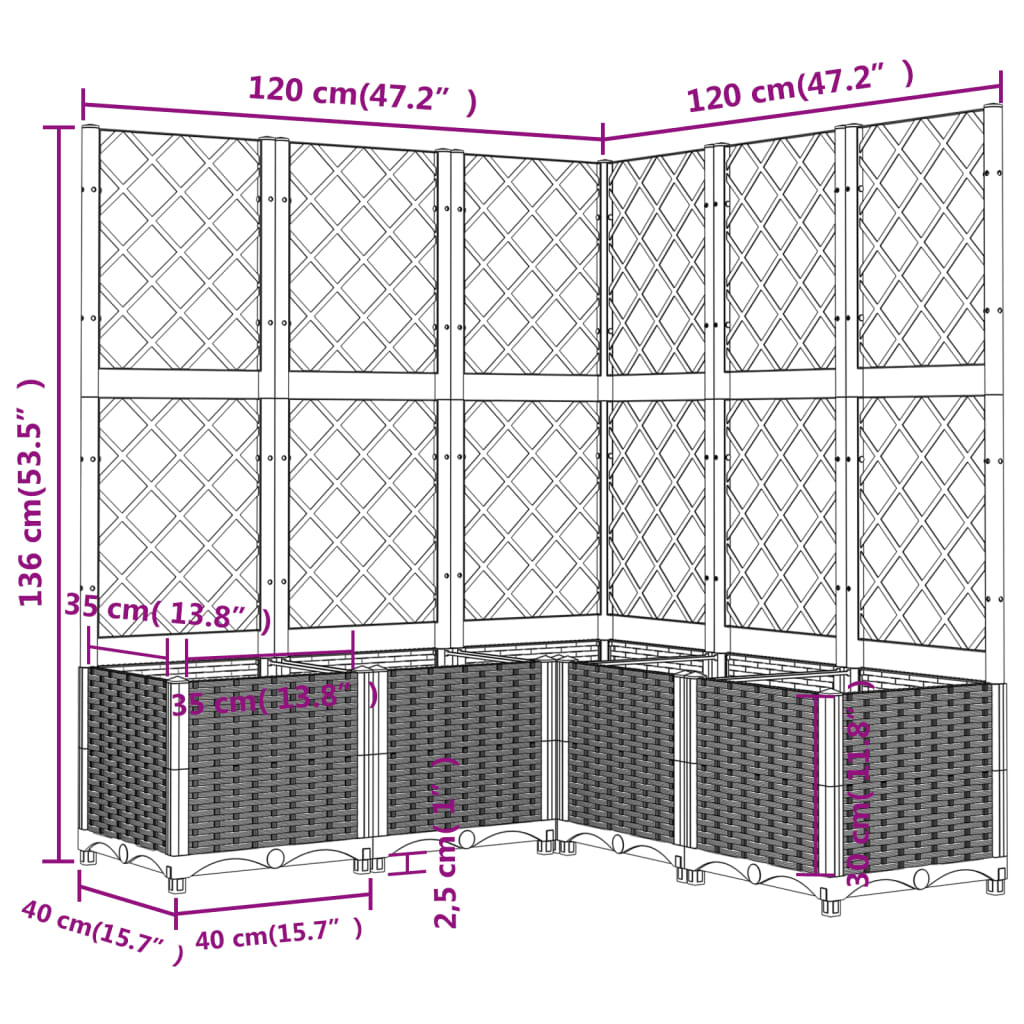 Vrtna sadilica s rešetkom bijela 120 x 120 x 136 cm PP