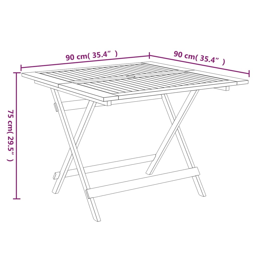 Sklopivi vrtni stol 90x90x75 cm od masivnog bagremovog drva