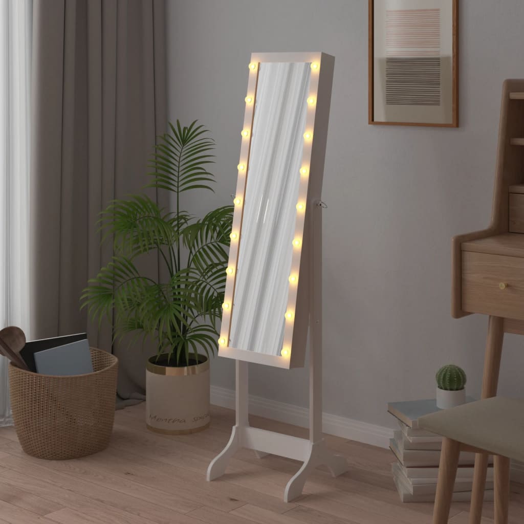 Samostojeće ogledalo s LED svjetlima bijelo 34 x 37 x 146 cm