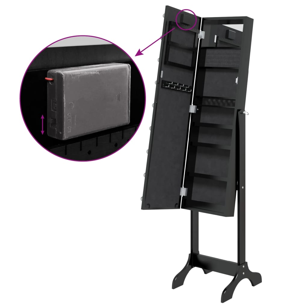 Samostojeće ogledalo s LED svjetlima crno 34 x 37 x 146 cm