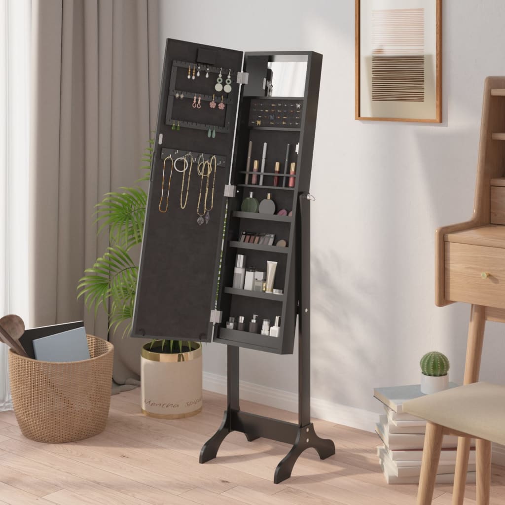 Samostojeće ogledalo s LED svjetlima crno 34 x 37 x 146 cm