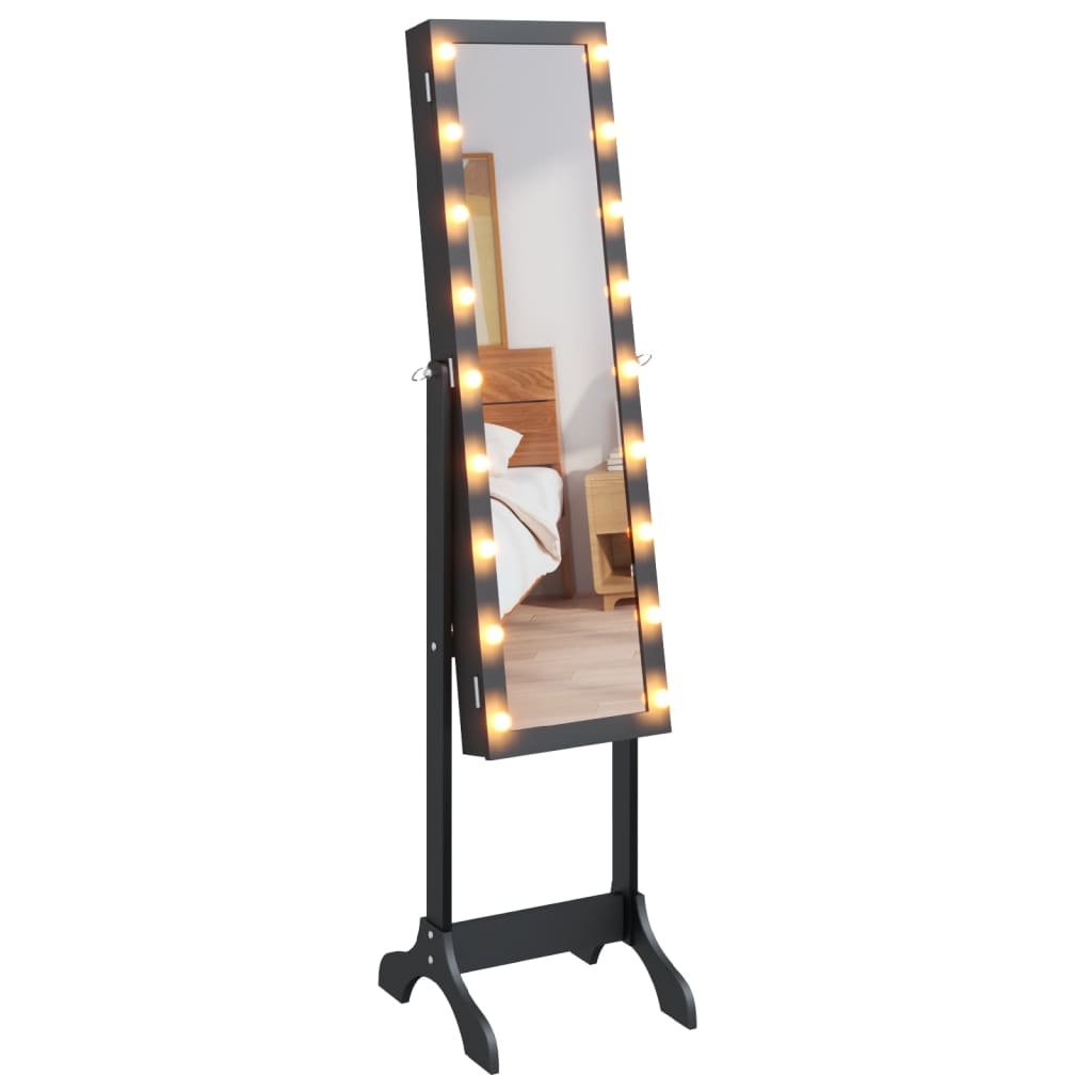 Samostojeće ogledalo s LED svjetlima crno 34 x 37 x 146 cm