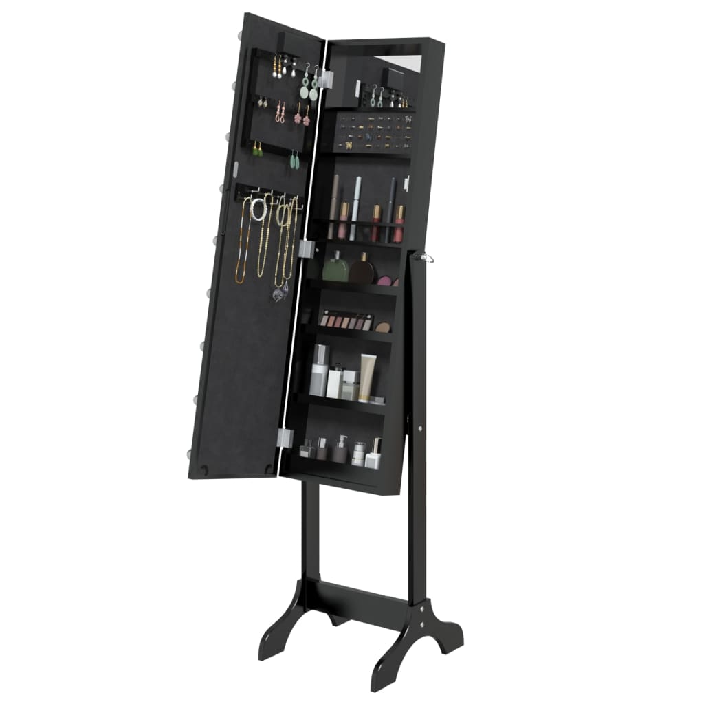 Samostojeće ogledalo s LED svjetlima crno 34 x 37 x 146 cm