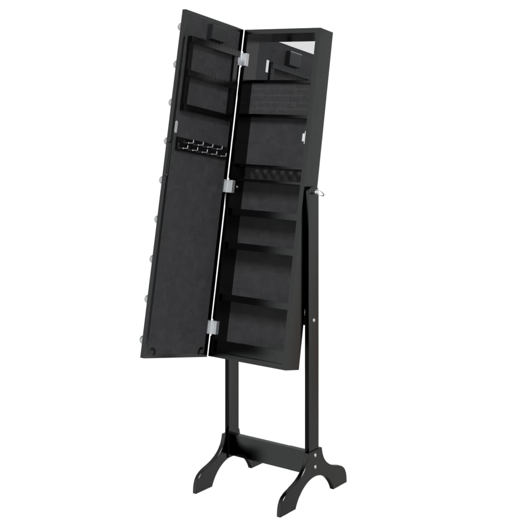 Samostojeće ogledalo s LED svjetlima crno 34 x 37 x 146 cm