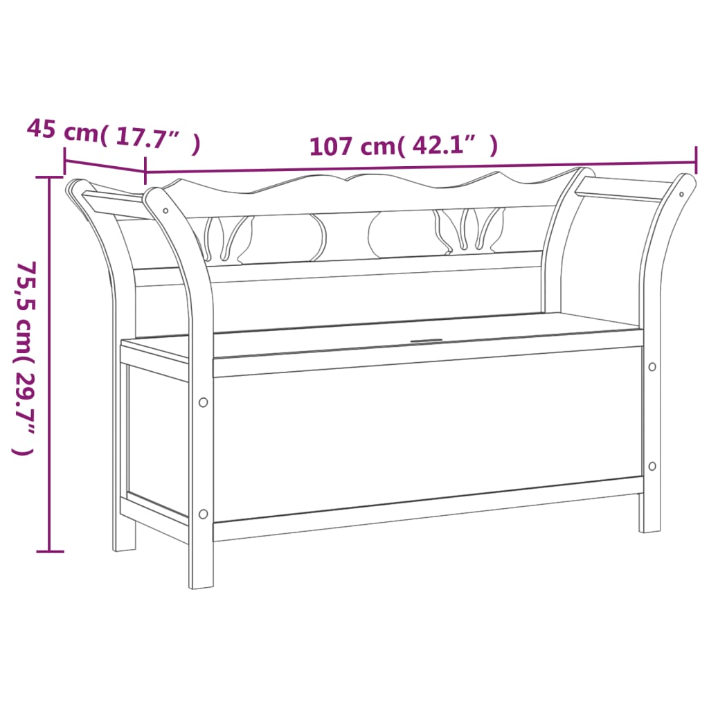 Klupa 107 x 45 x 75,5 cm od masivne jelovine