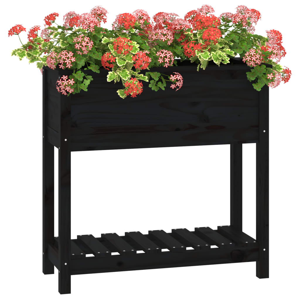 Sadilica s policom crna 82,5x34,5x81 cm od masivne borovine
