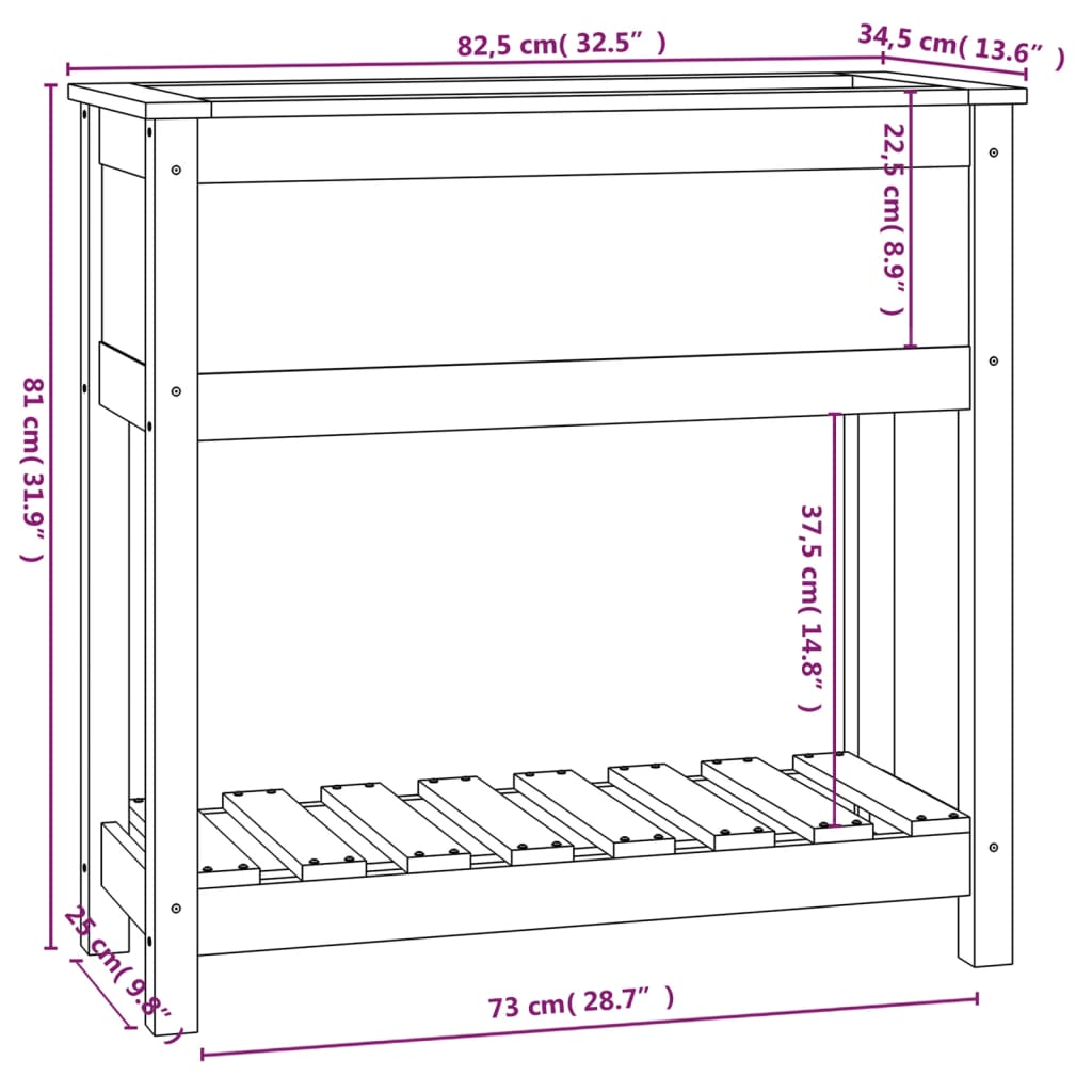Sadilica s policom crna 82,5x34,5x81 cm od masivne borovine