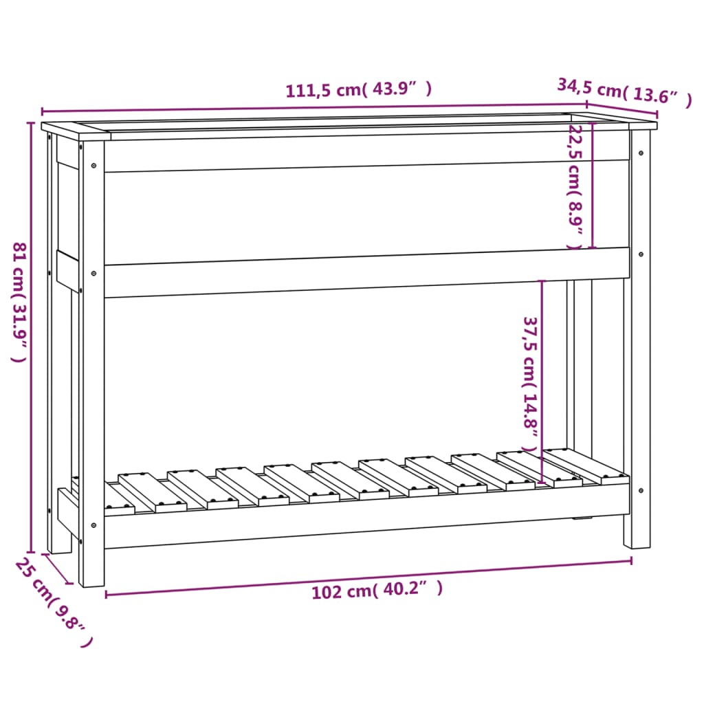 Sadilica s policom crna 111,5x34,5x81 cm od masivne borovine