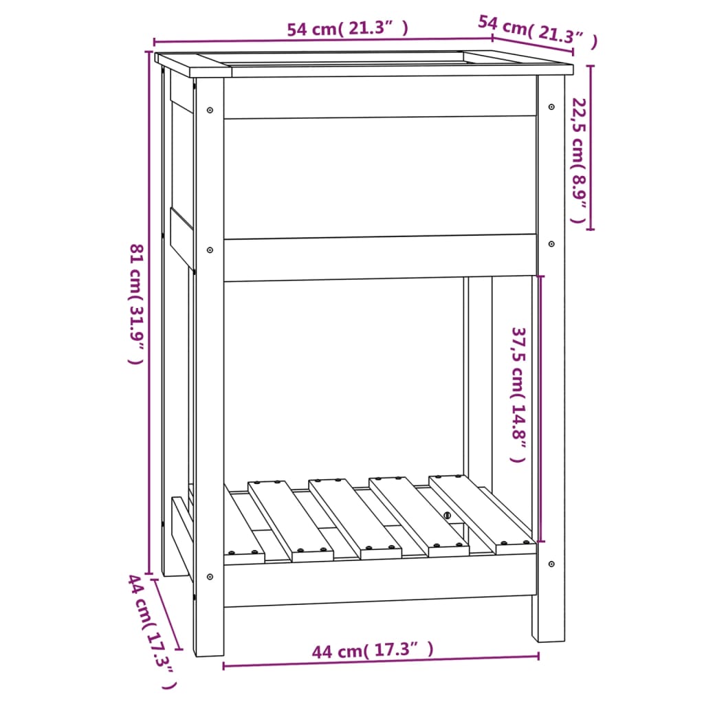 Sadilica s policom crna 54x54x81 cm od masivne borovine