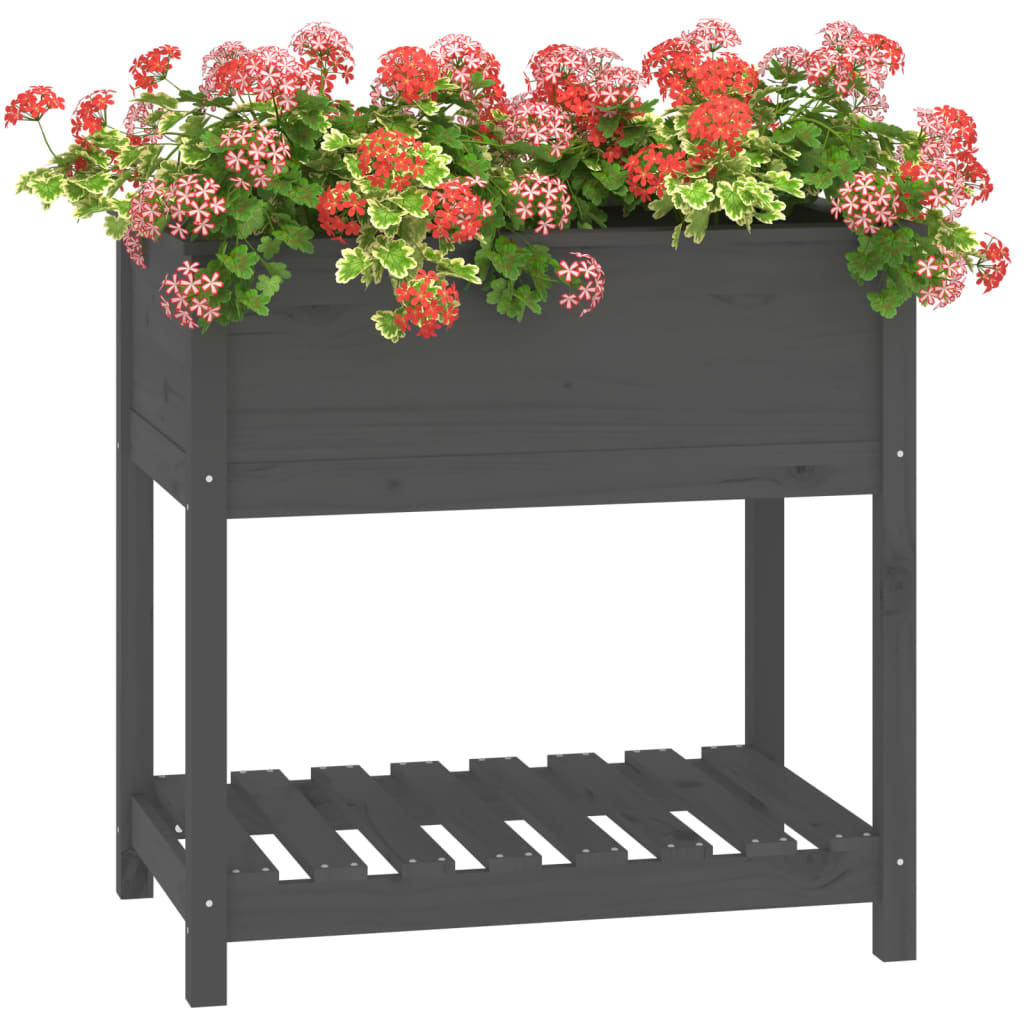 Sadilica s policom siva 82,5x54x81 cm od masivne borovine