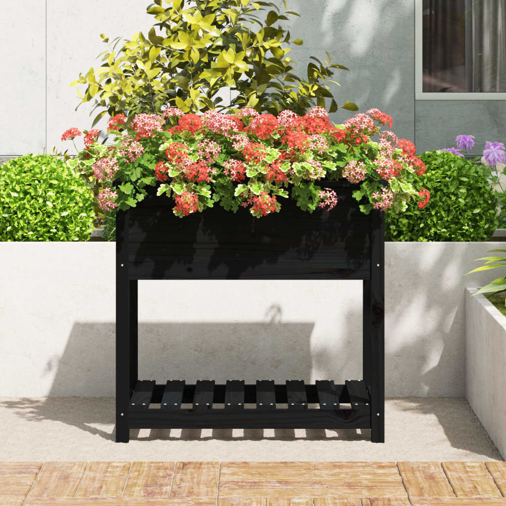 Sadilica s policom crna 82,5x54x81 cm od masivne borovine
