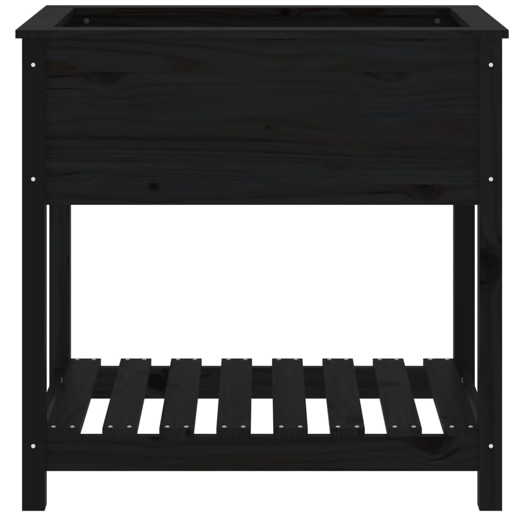 Sadilica s policom crna 82,5x54x81 cm od masivne borovine