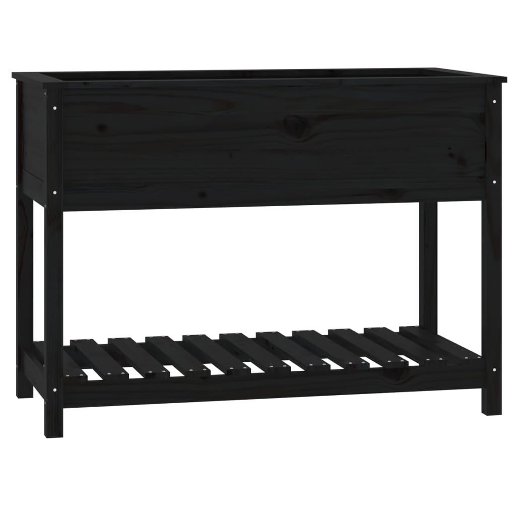 Sadilica s policom crna 111,5x54x81 cm od masivne borovine