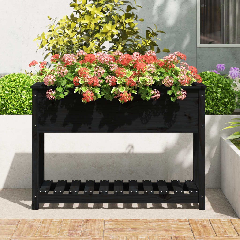 Sadilica s policom crna 111,5x54x81 cm od masivne borovine