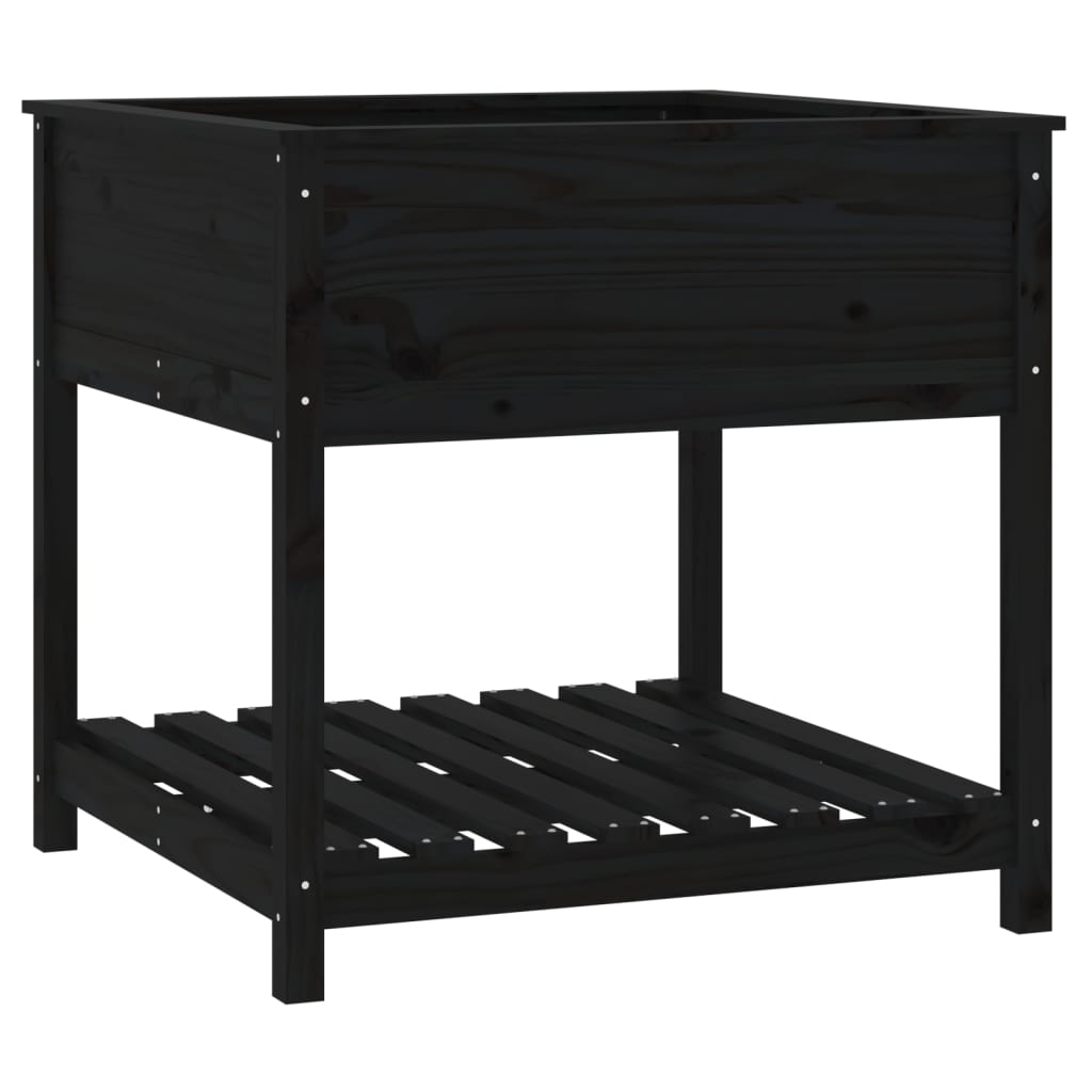 Sadilica s policom crna 82,5x82,5x81 cm od masivne borovine