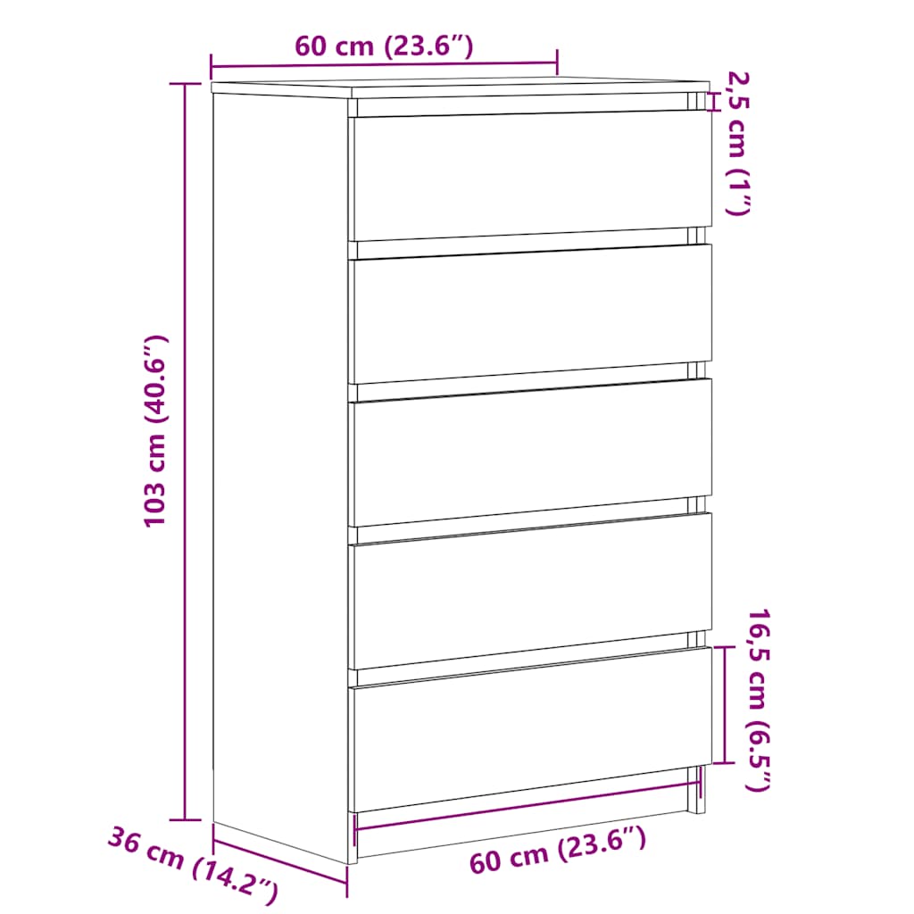 Ladičar siva boja hrasta 60 x 36 x 103 cm od konstruiranog drva