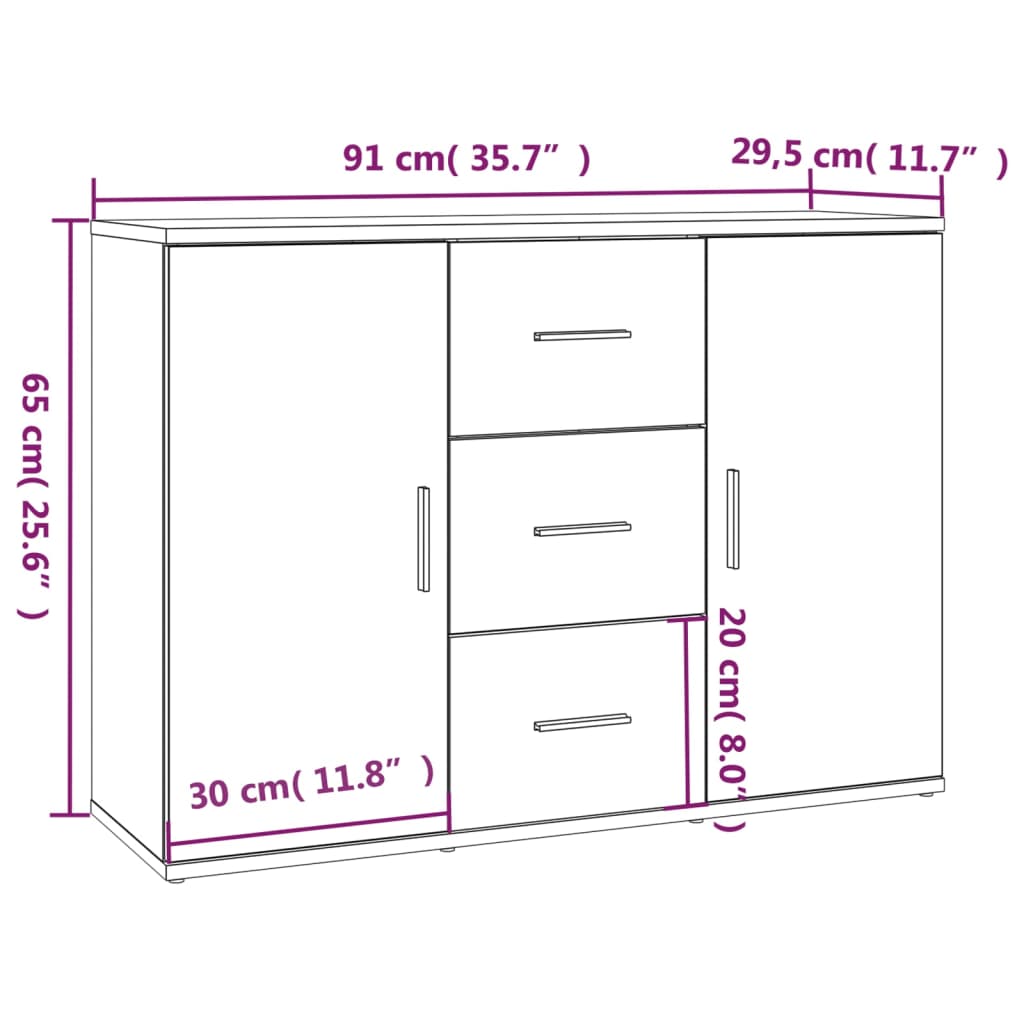 Komoda bijela 91 x 29,5 x 65 cm od konstruiranog drva