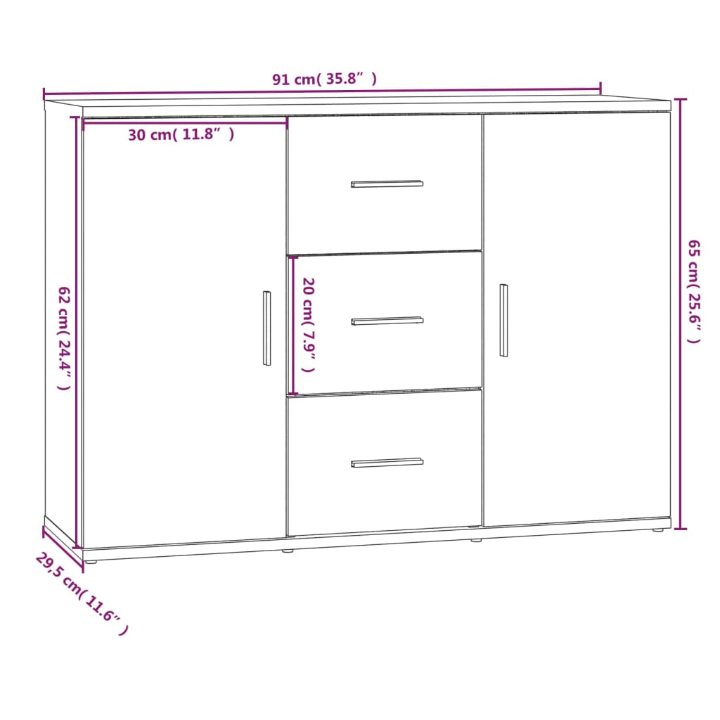 Komoda boja dimljenog hrasta 91x29,5x65 cm konstruirano drvo