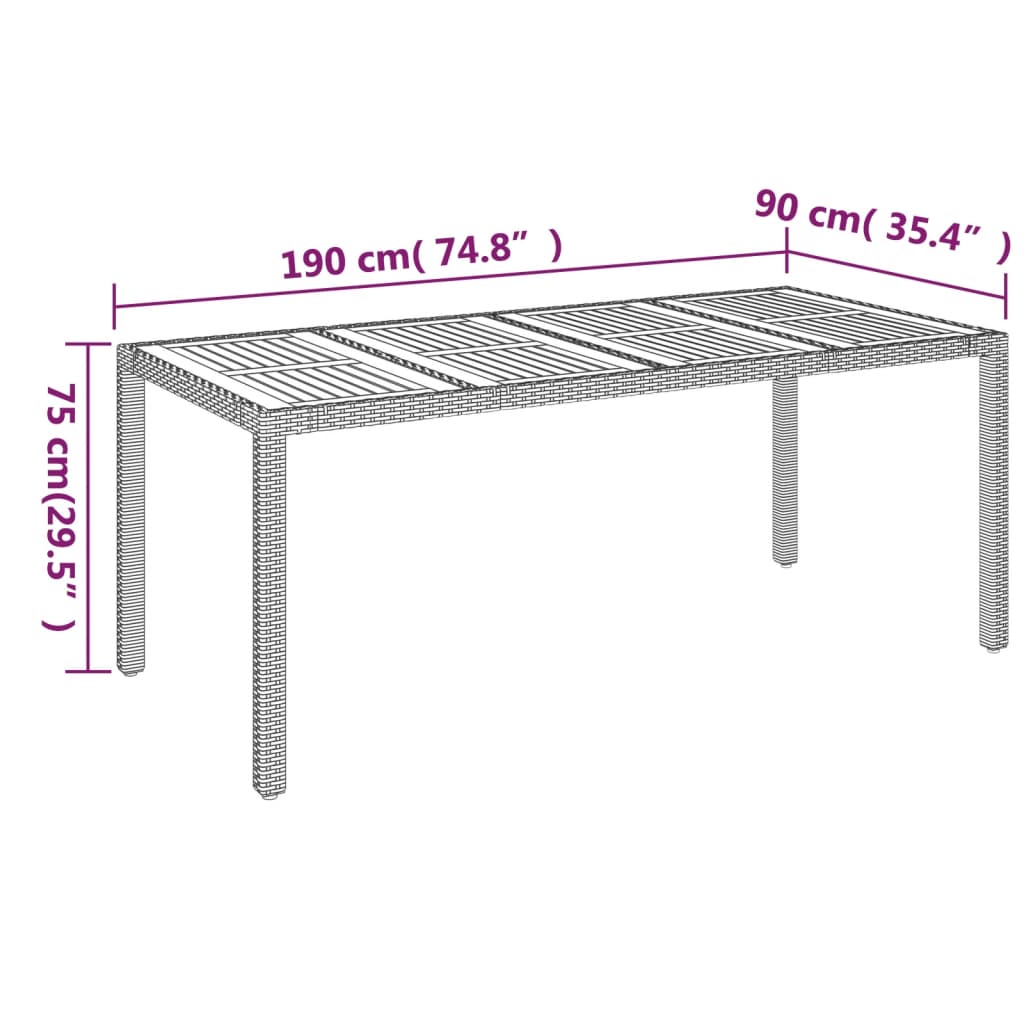 Vrtni stol s drvenom pločom crni 190 x 90 x 75 cm od poliratana