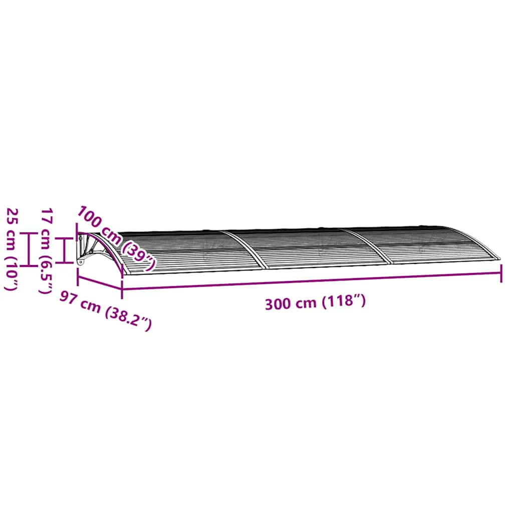 Nadstrešnica za vrata crna 300 x 100 cm polikarbonatna
