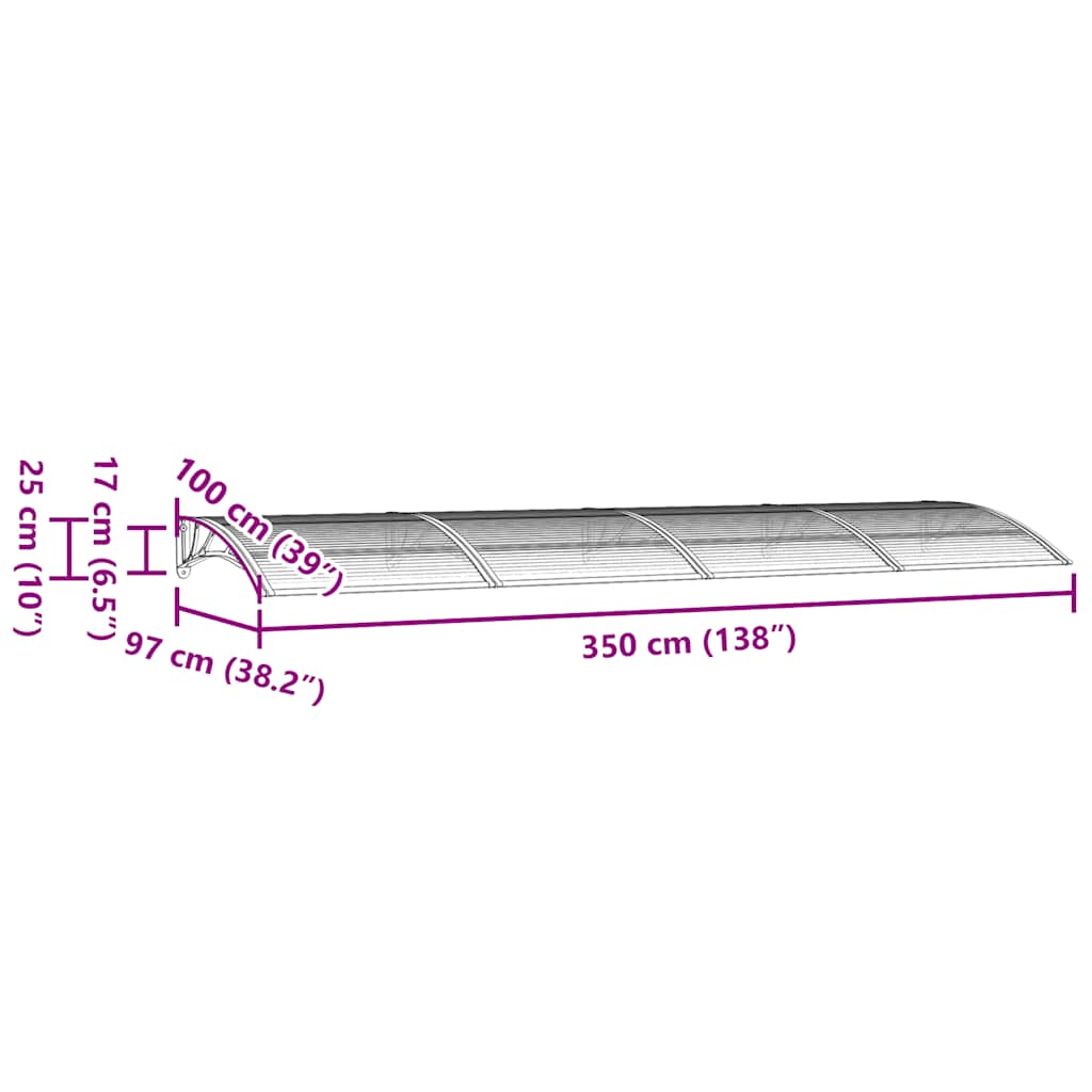 Nadstrešnica za vrata siva 350x100 cm polikarbonat
