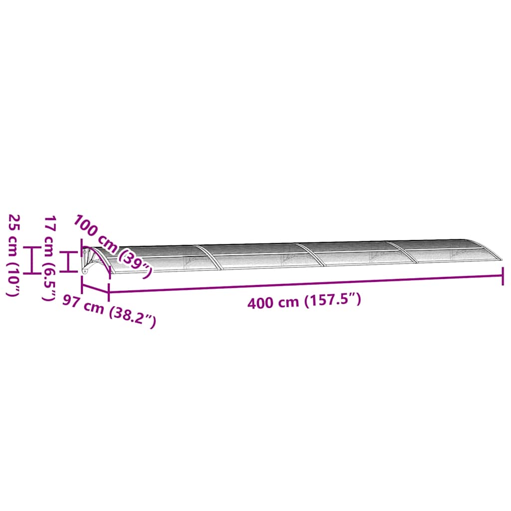 Nadstrešnica za vrata Crna 400x100 cm Polikarbonat