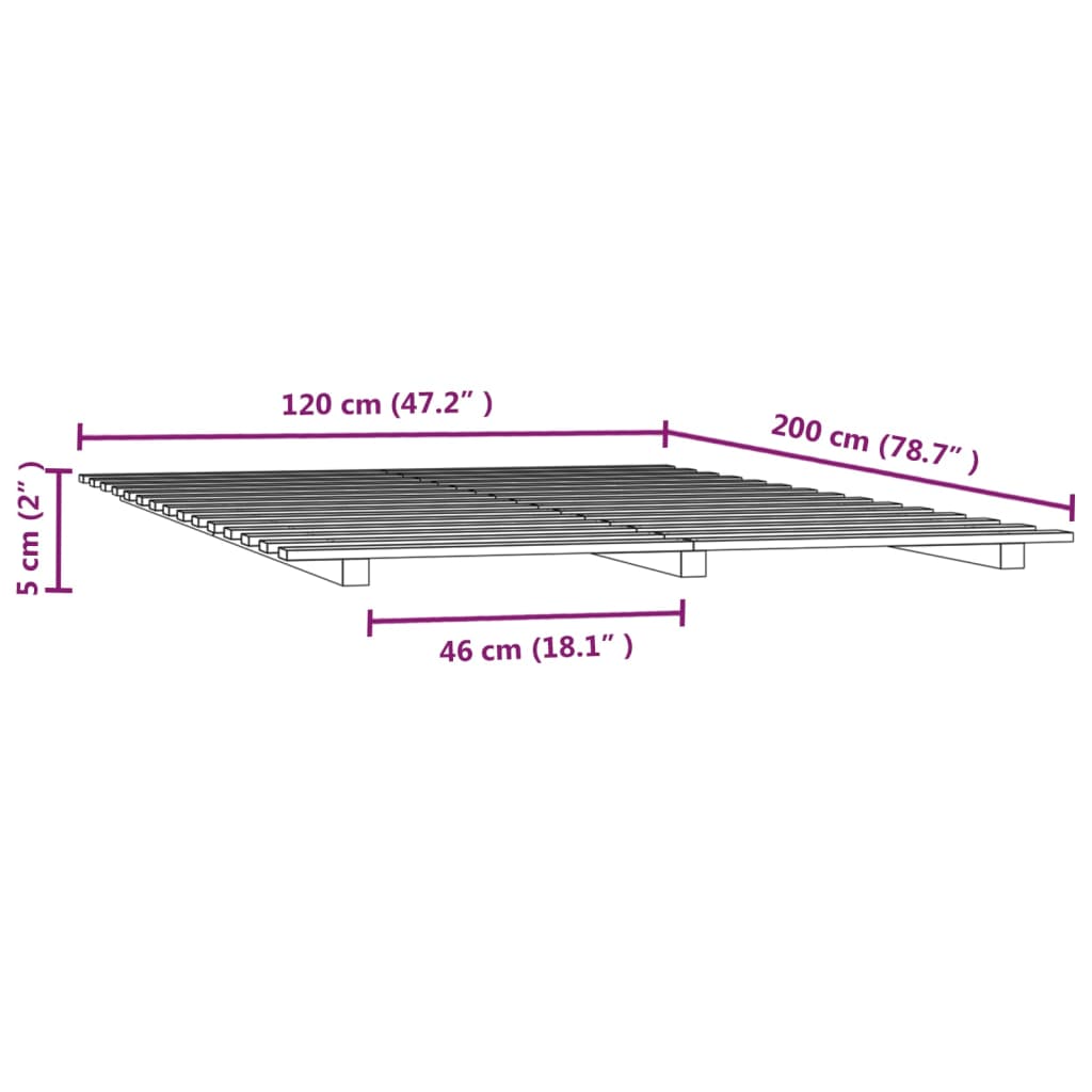Okvir za krevet bijeli 120 x 200 cm od masivne borovine