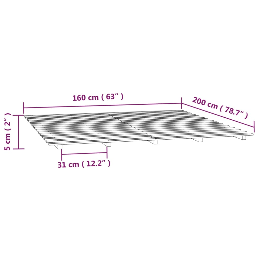 Okvir za krevet bijeli 160x200 cm od masivne borovine