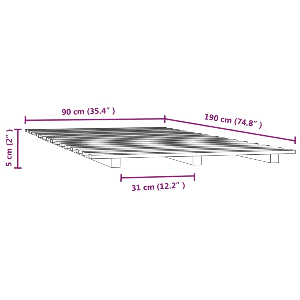 Okvir za krevet 90 x 190 cm od masivne borovine