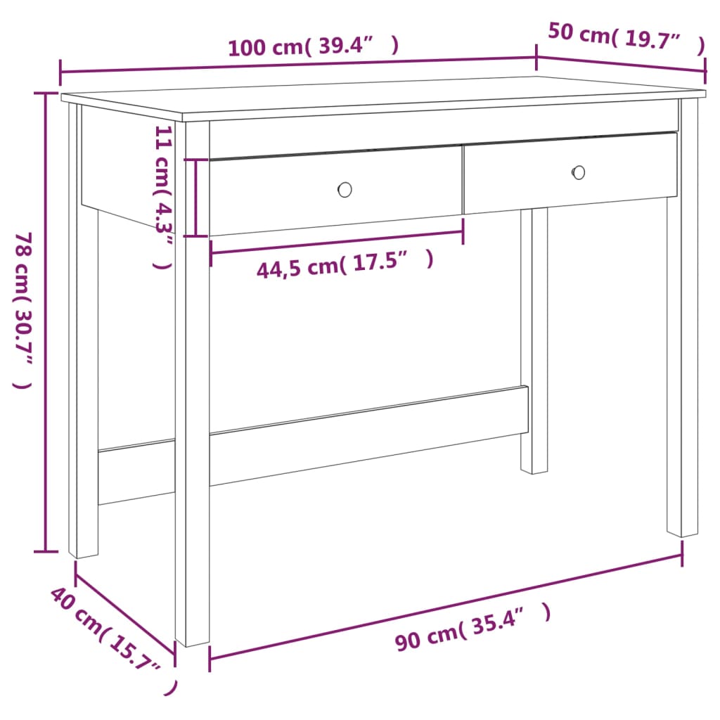 Radni stol s ladicama 100 x 50 x 78 cm od masivne borovine