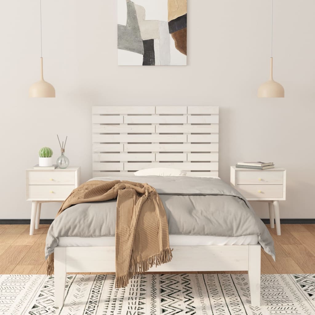 Zidno uzglavlje bijelo 106x3x63 cm od masivne borovine