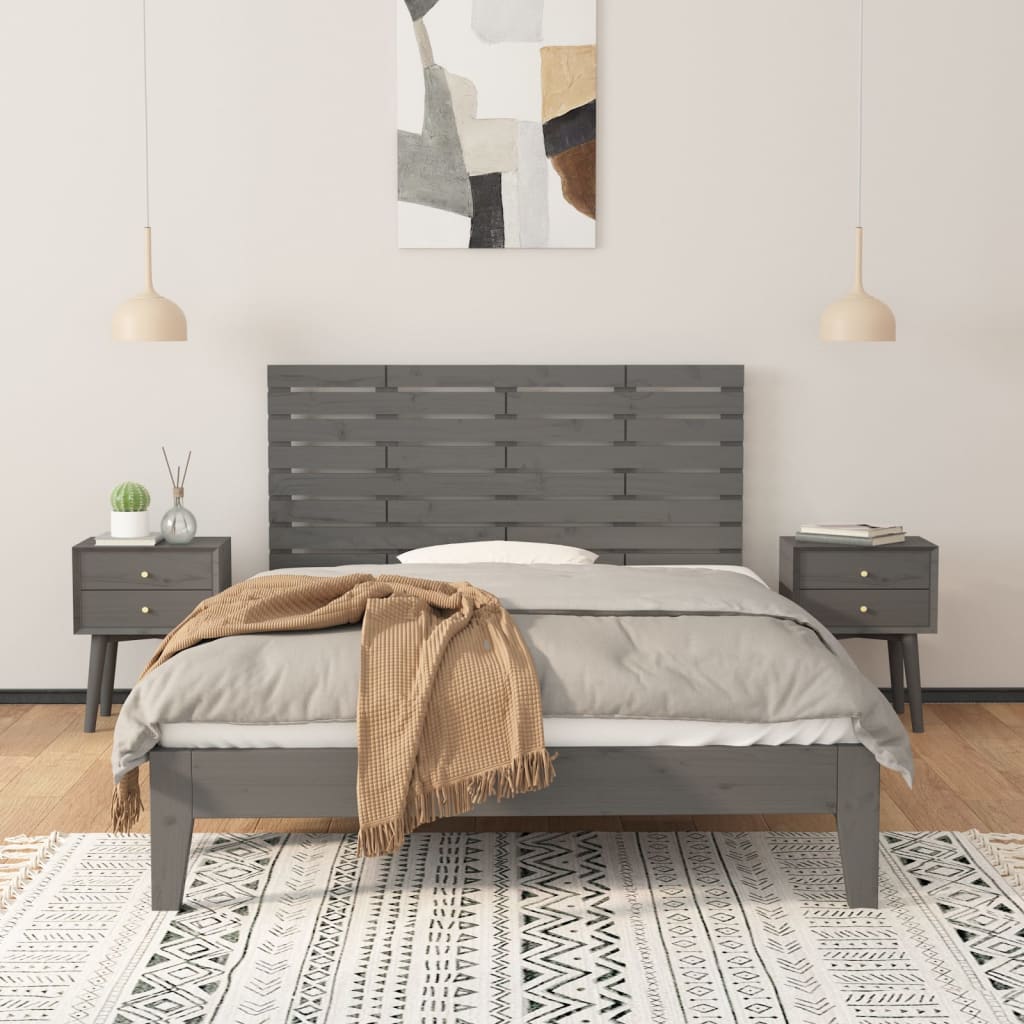Zidno uzglavlje sivo 146x3x63 cm od masivne borovine