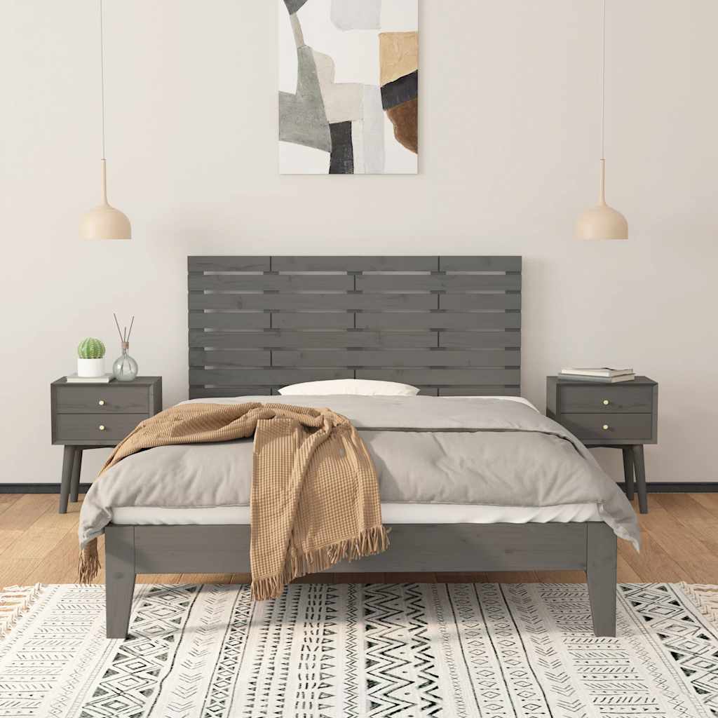 Zidno uzglavlje sivo 141x3x63 cm od masivne borovine