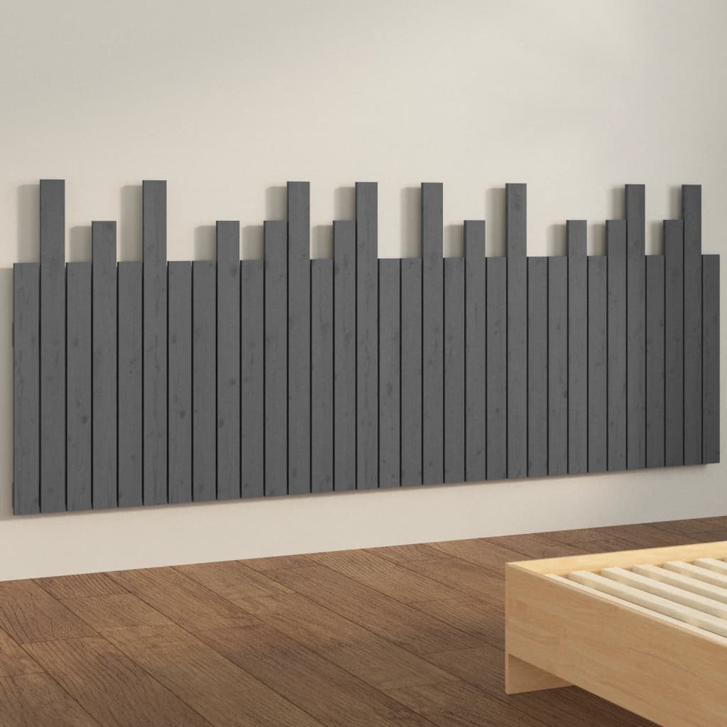 Zidno uzglavlje sivo 204x3x80 cm od masivne borovine