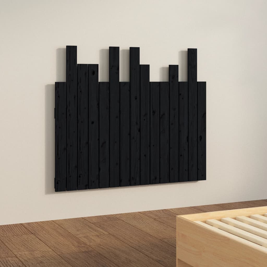 Zidno uzglavlje crni 95,5x3x80 cm od masivne borovine