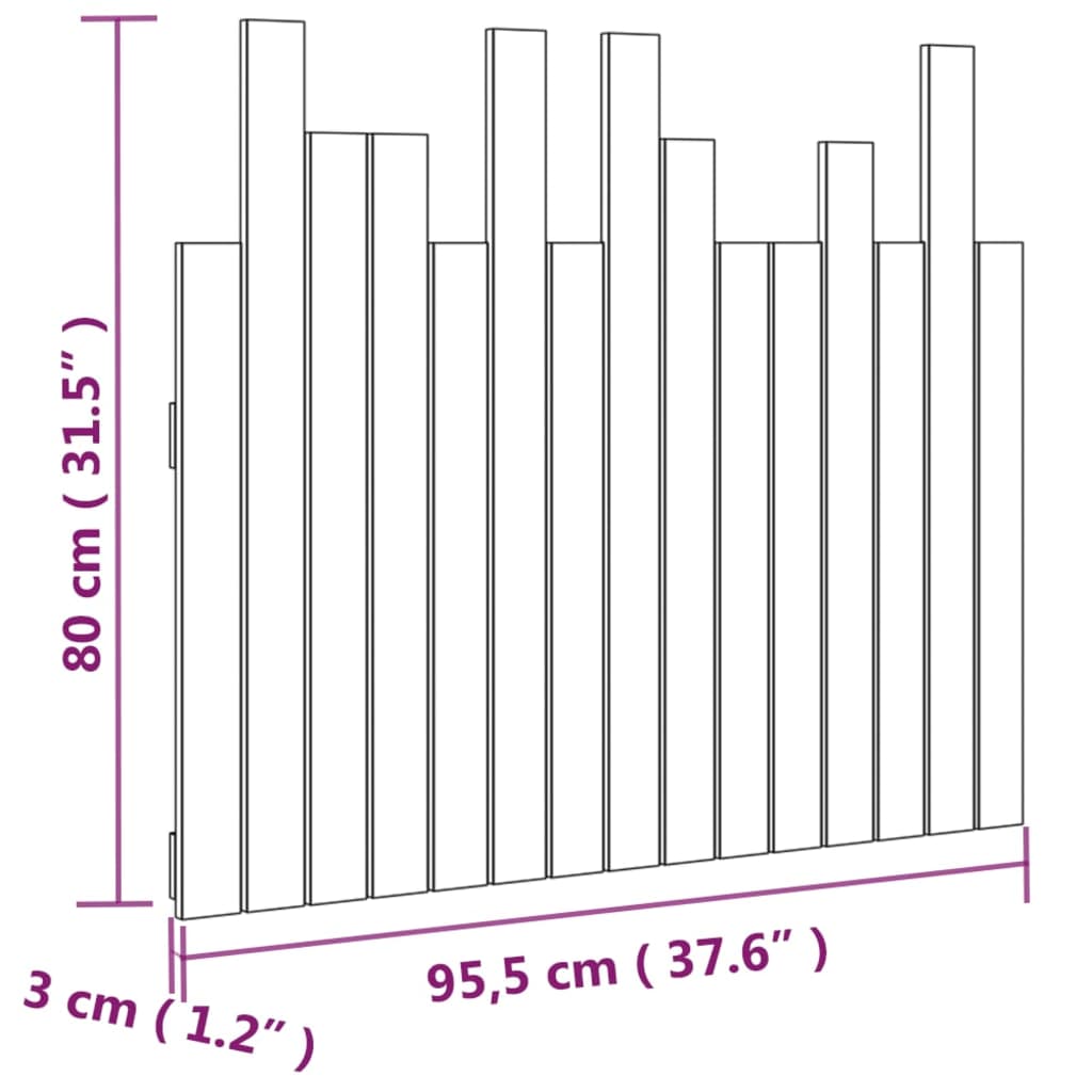 Zidno uzglavlje crni 95,5x3x80 cm od masivne borovine