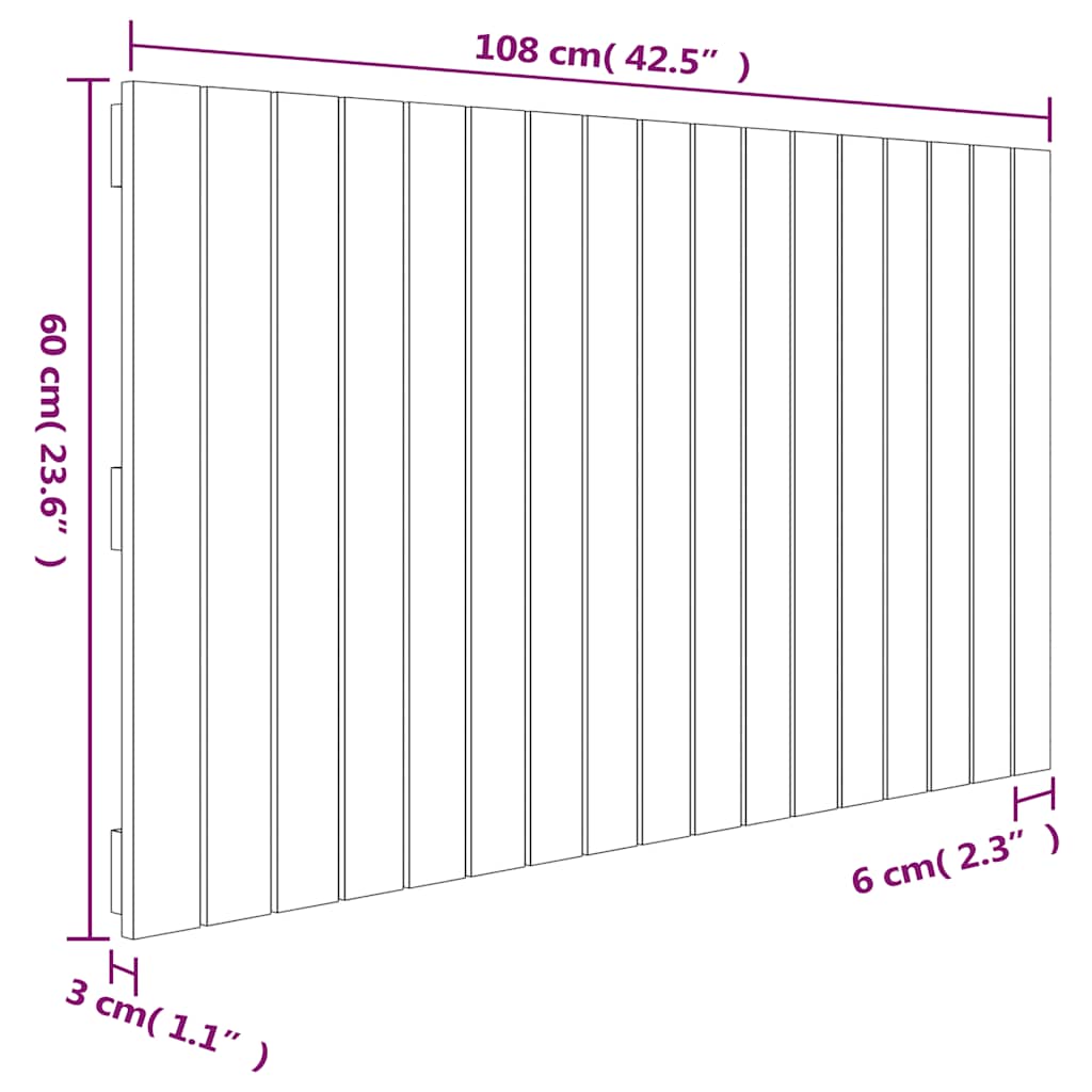 Zidno uzglavlje sivo 108 x 3 x 60 cm od masivne borovine