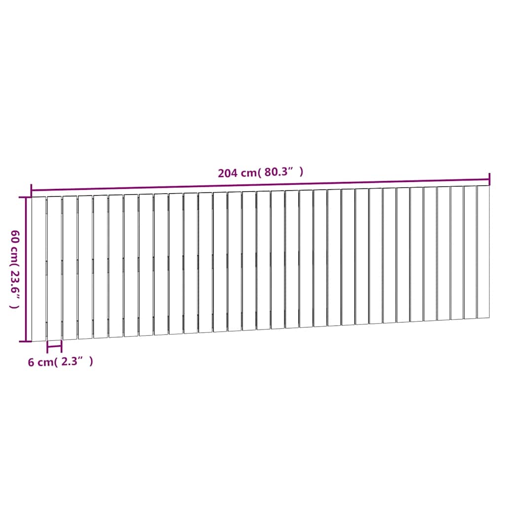 Zidno uzglavlje crni 204x3x60 cm od masivne borovine