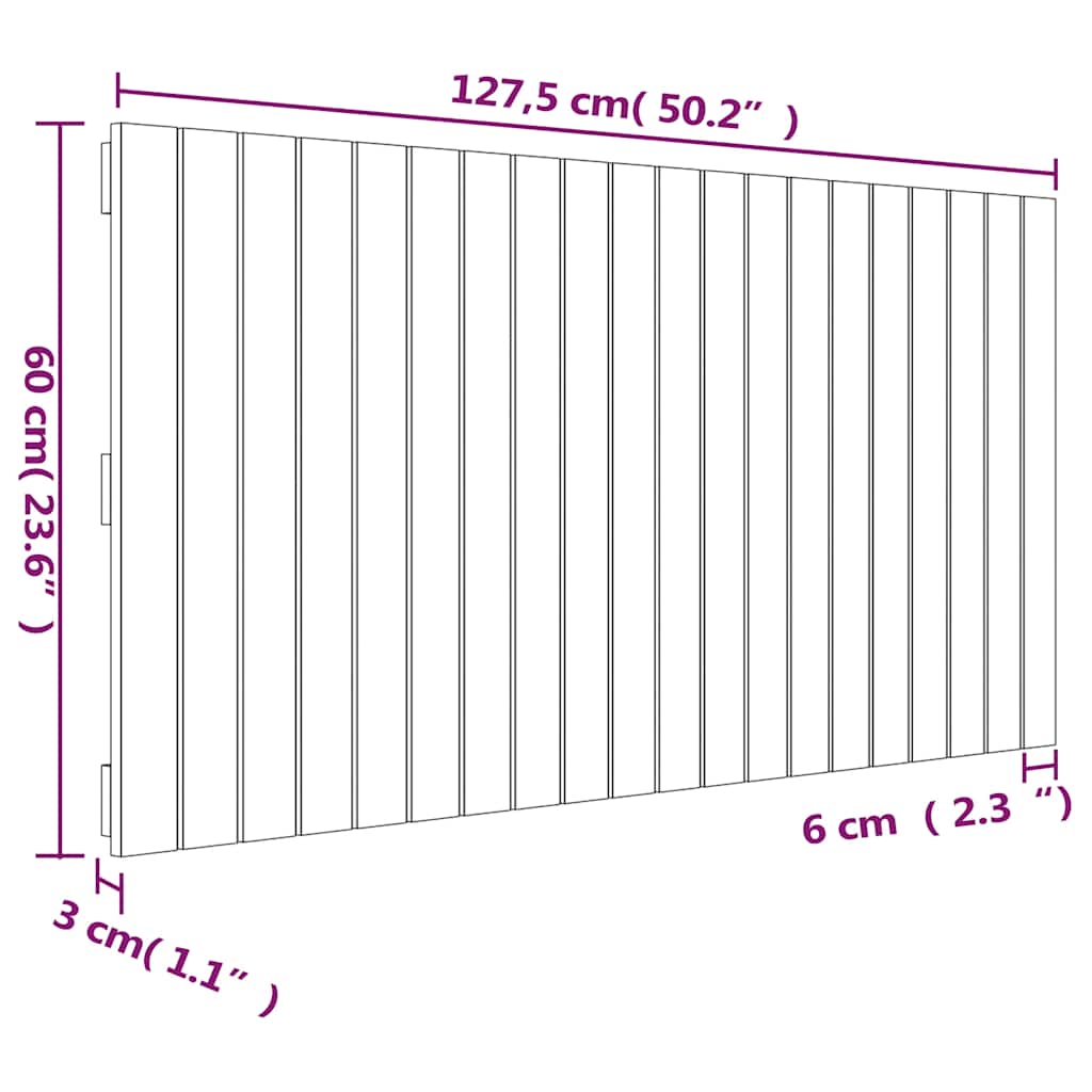 Zidno uzglavlje sivo 127,5x3x60 cm od masivne borovine