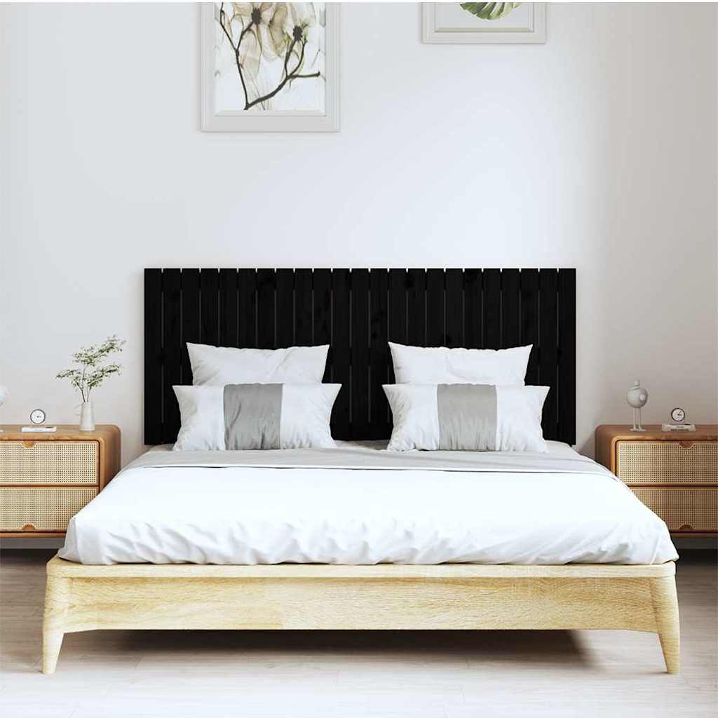 Zidno uzglavlje crni 147x3x60 cm od masivne borovine