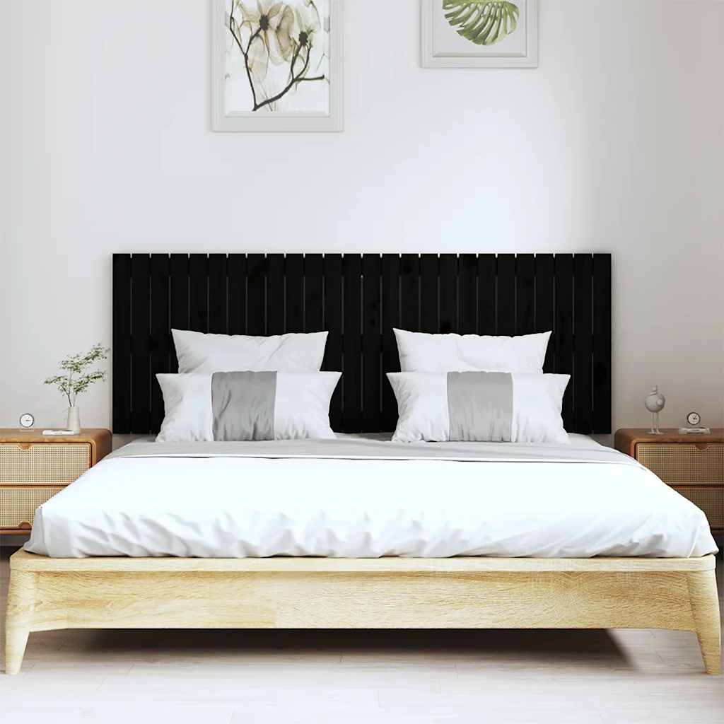 Zidno uzglavlje crni 166x3x60 cm od masivne borovine