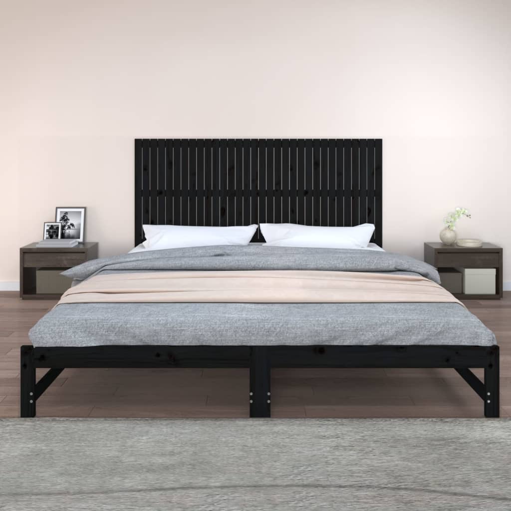 Zidno uzglavlje crni 204x3x90 cm od masivne borovine
