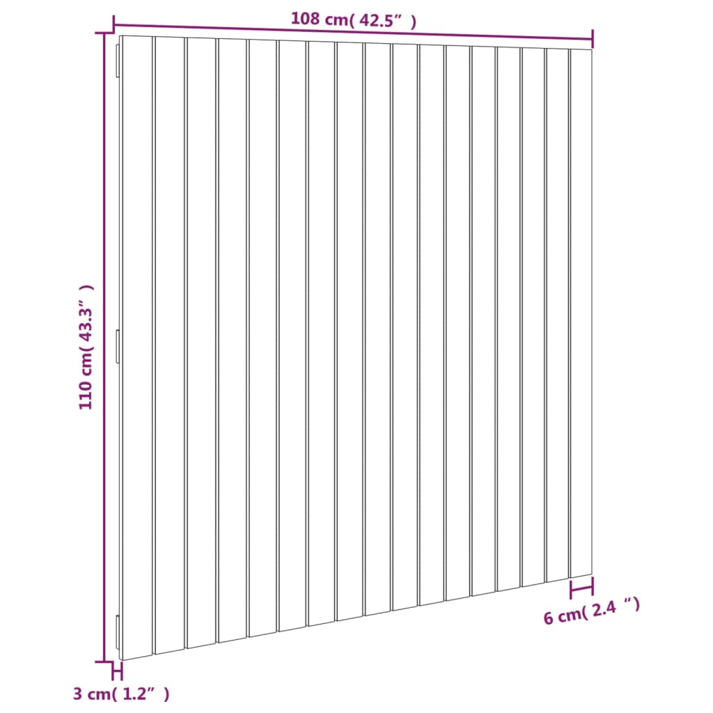 Zidno uzglavlje crni 108x3x110 cm od masivne borovine