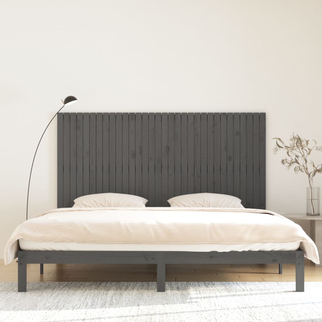 Zidno uzglavlje sivo 204x3x110 cm od masivne borovine