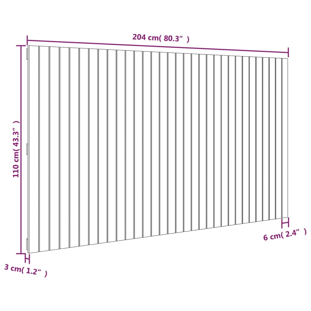 Zidno uzglavlje crni 204x3x110 cm od masivne borovine