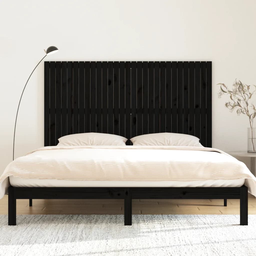 Zidno uzglavlje crni 185x3x110 cm od masivne borovine