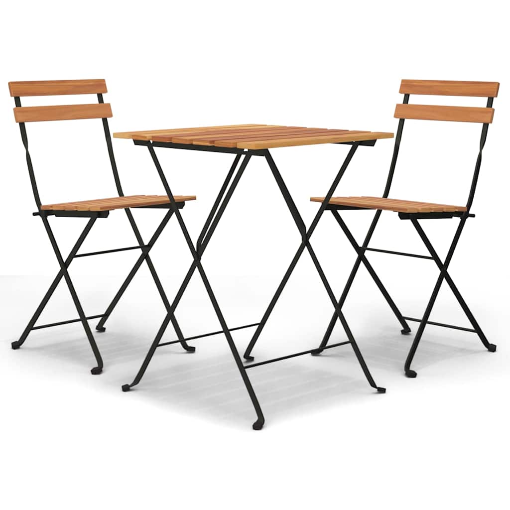 3-dijelni sklopivi bistro set od masivne tikovine i čelika