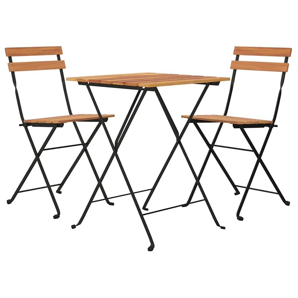 3-dijelni sklopivi bistro set od masivne tikovine i čelika