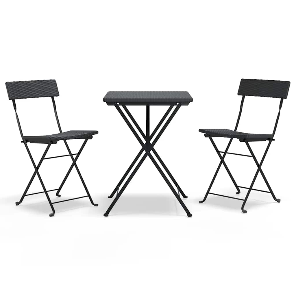 3-dijelni sklopivi bistro set od poliratana crni