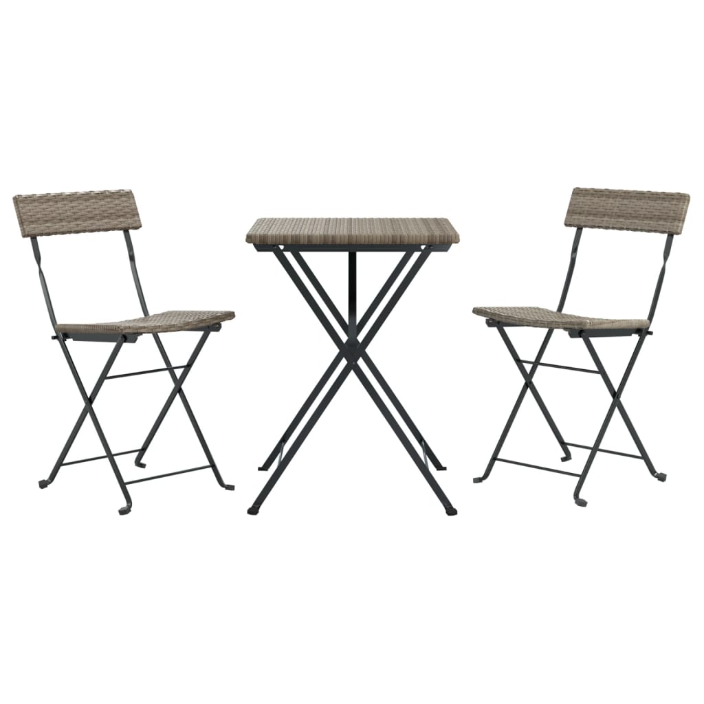 3-dijelni sklopivi bistro set od poliratana sivi